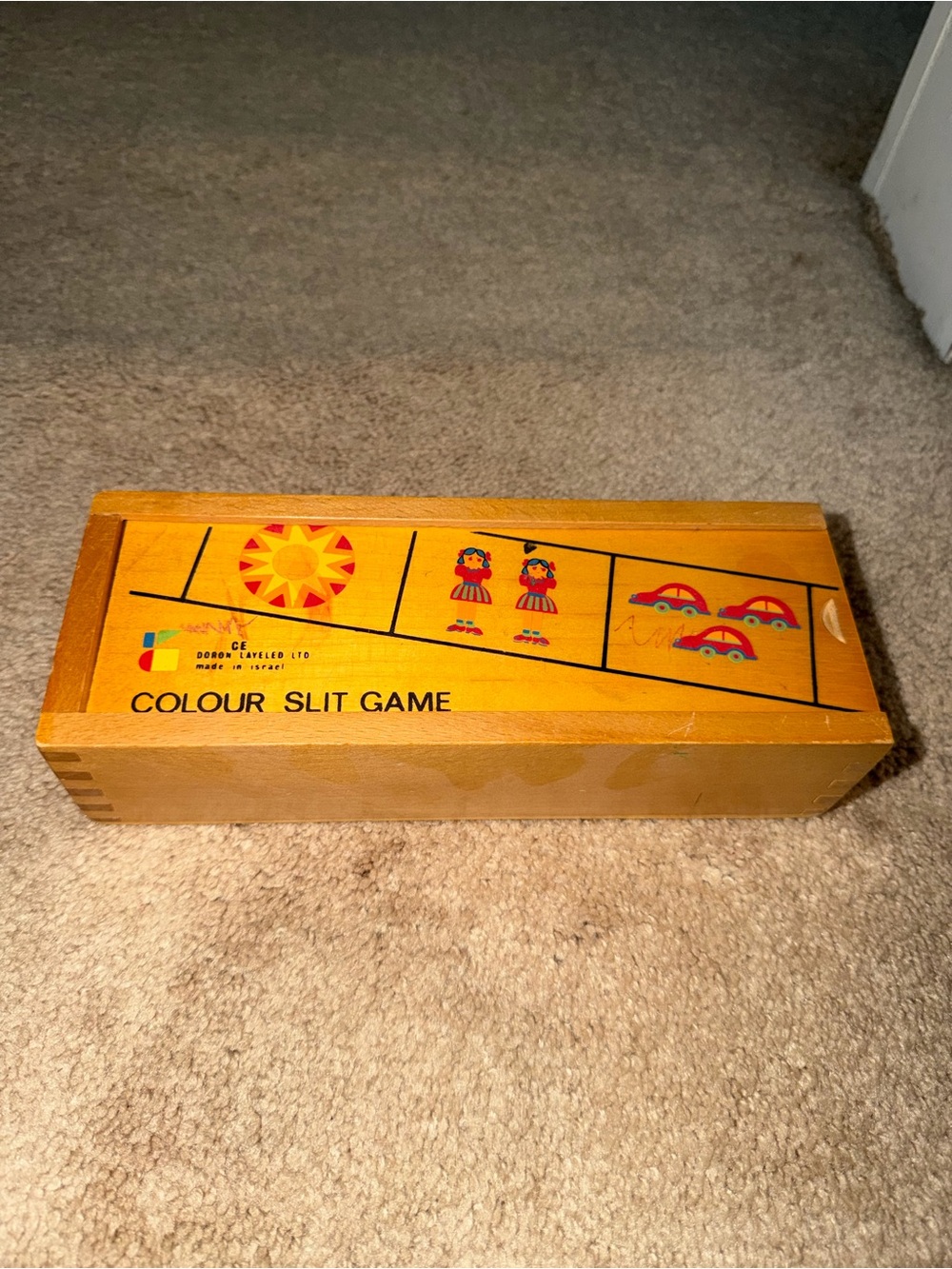 Vintage Montessori Colour Slit Game - Yellow Wooden Home Game